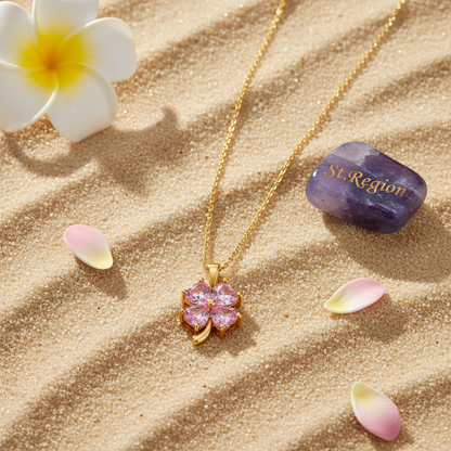 Pink Crystal & 18K Gold-Plated Heart Clover Pendant Necklace - Street Region