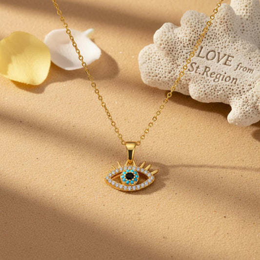 Blue Resin & Clear Cubic Zirconia Eye Pendant Necklace