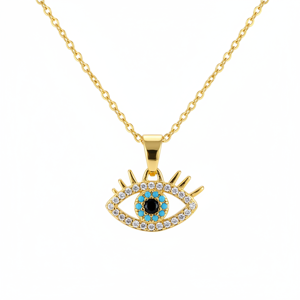 Blue Resin & Clear Cubic Zirconia Eye Pendant Necklace - Street Region