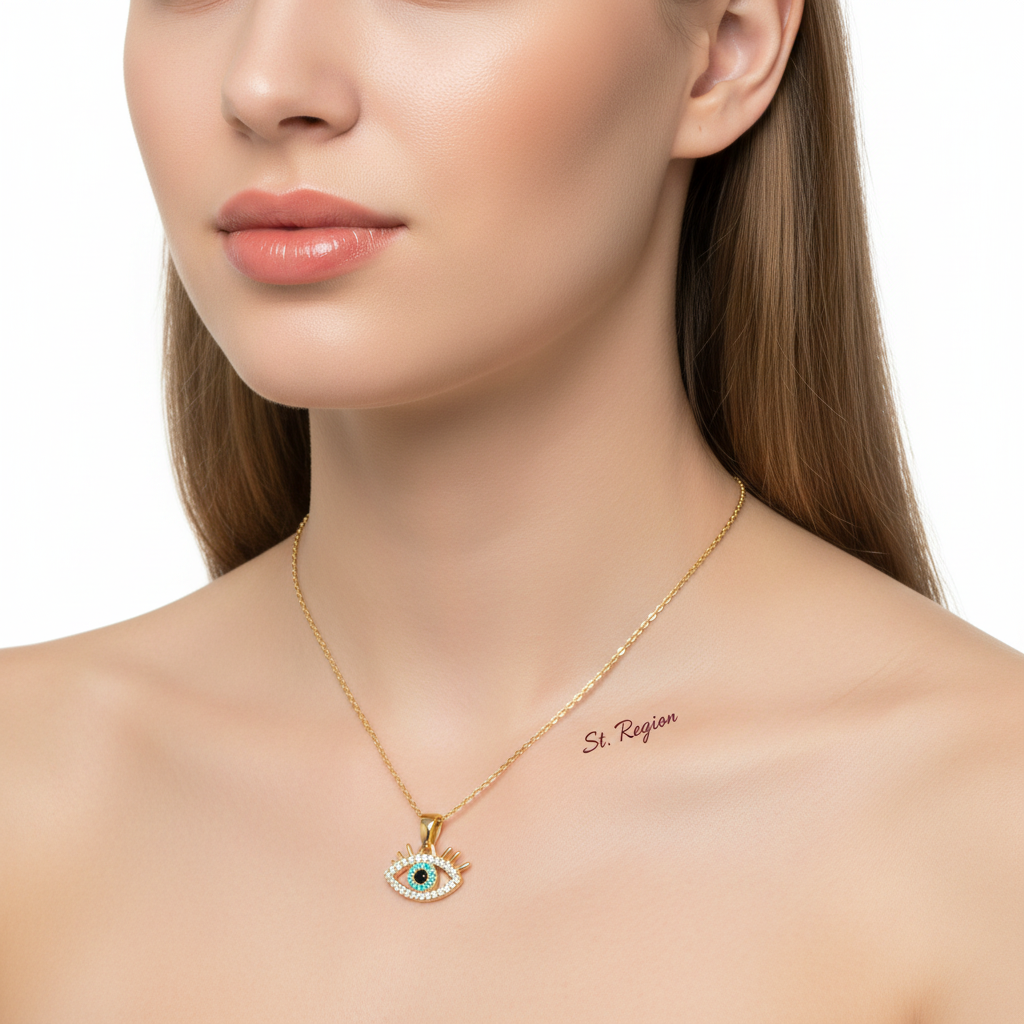 Blue Resin & Clear Cubic Zirconia Eye Pendant Necklace - Street Region