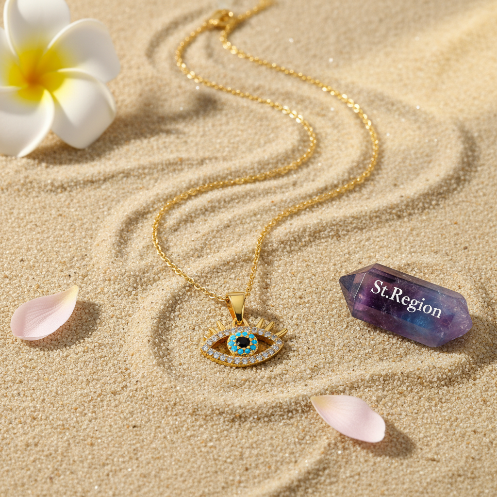 Blue Resin & Clear Cubic Zirconia Eye Pendant Necklace - Street Region
