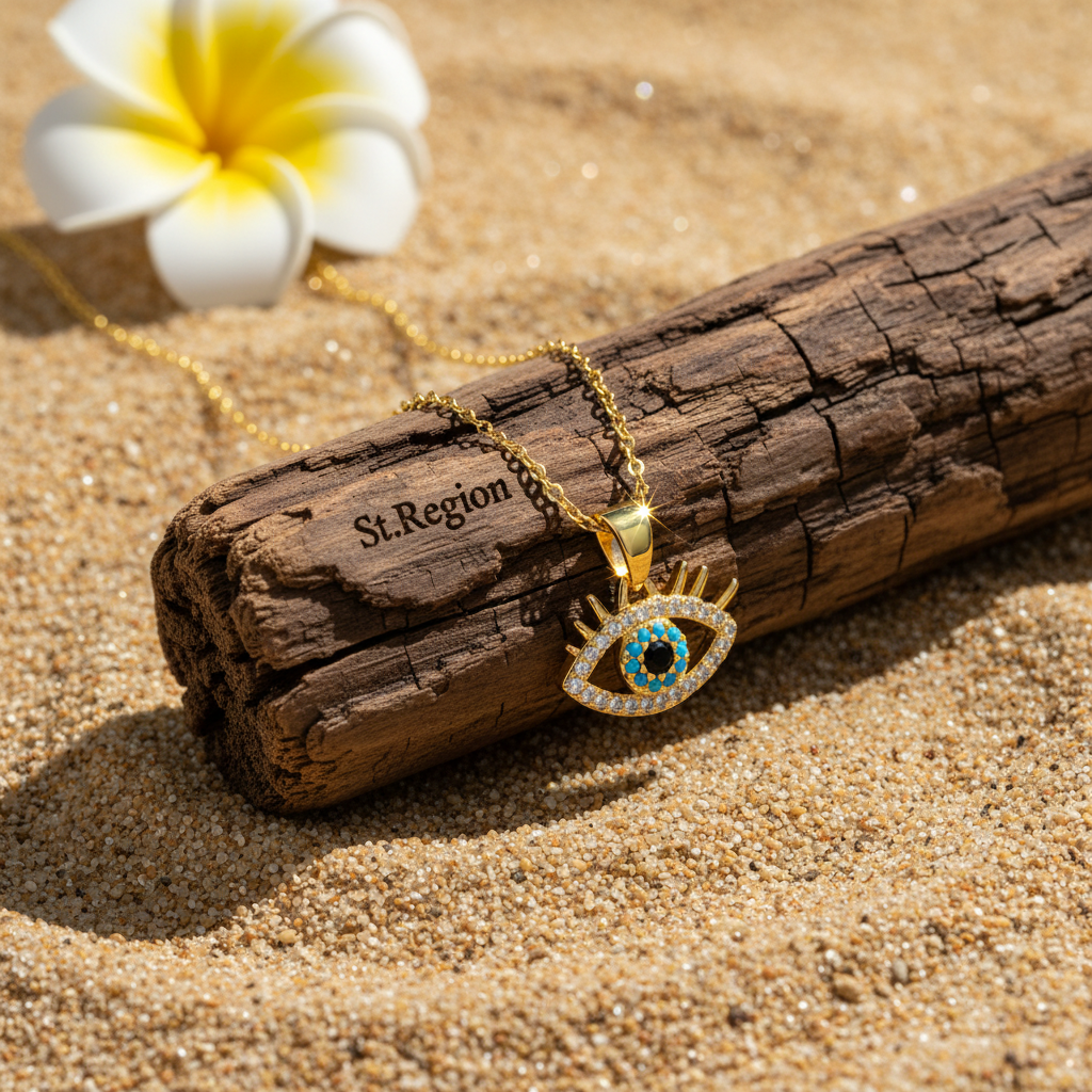 Blue Resin & Clear Cubic Zirconia Eye Pendant Necklace - Street Region