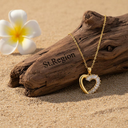 Crystal and 18K Gold-Plated Heart Pendant Necklace, gold pendant necklace for women, detail close-up