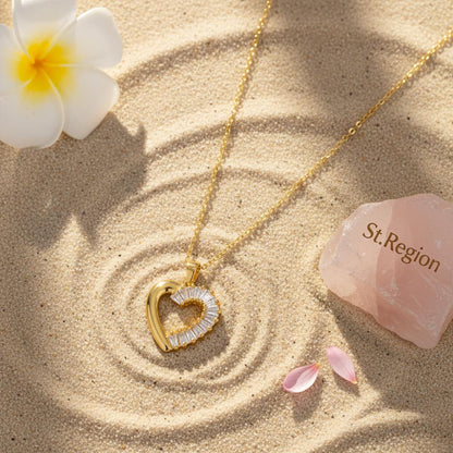 Crystal and 18K Gold-Plated Heart Pendant Necklace, gold pendant necklace for women, dainty minimalist design, lifestyle look