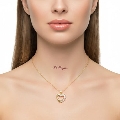 Crystal and 18K Gold-Plated Heart Pendant Necklace, gold pendant necklace for women, dainty minimalist design, styled look