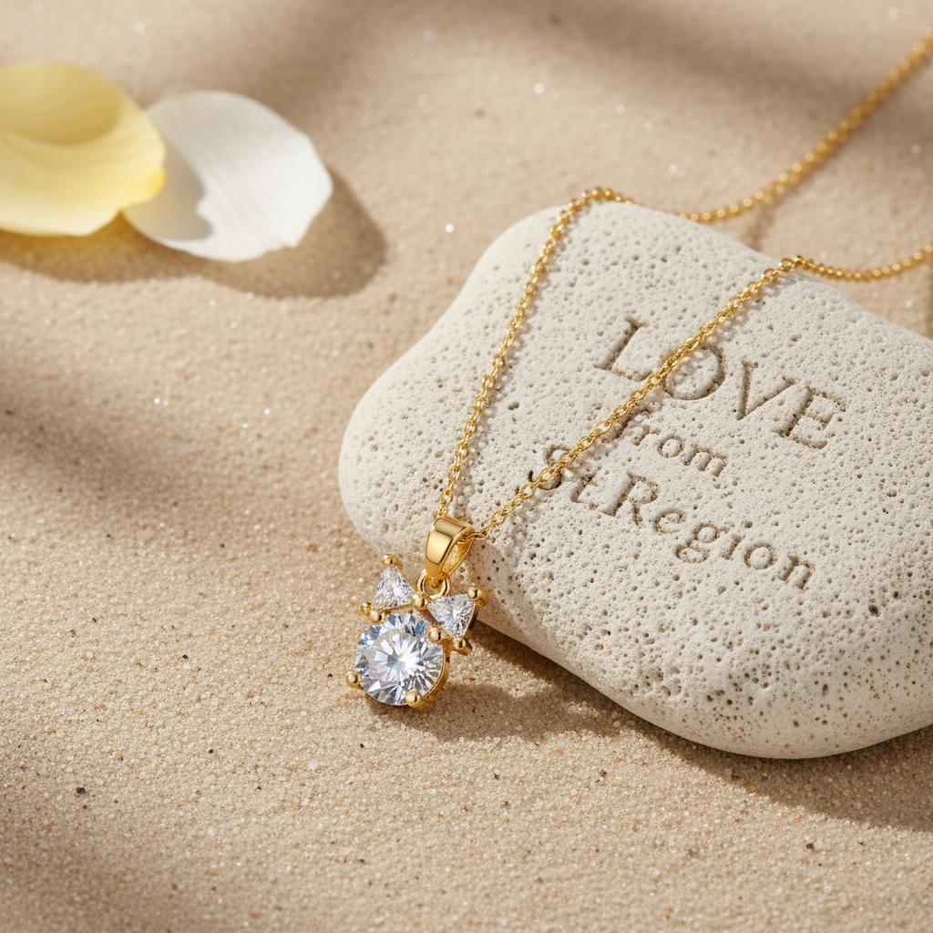 Clear Crystal and 18K Gold-Plated Bow Pendant Necklace, gold pendant necklace for women, botanical inspired, front view