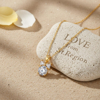 Clear Crystal and 18K Gold-Plated Bow Pendant Necklace, gold pendant necklace for women, botanical inspired, front view