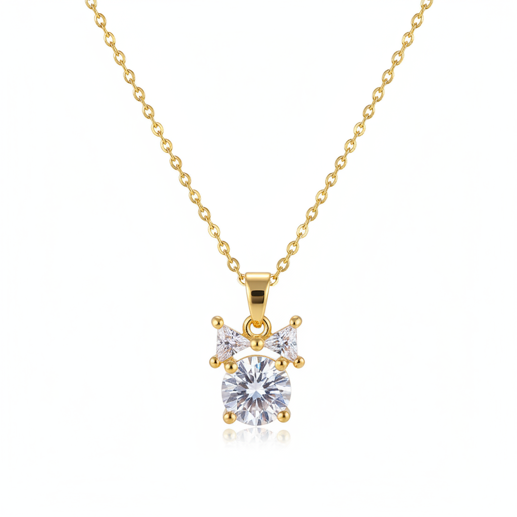 Clear Crystal & 18K Gold-Plated Bow Pendant Necklace - Street Region
