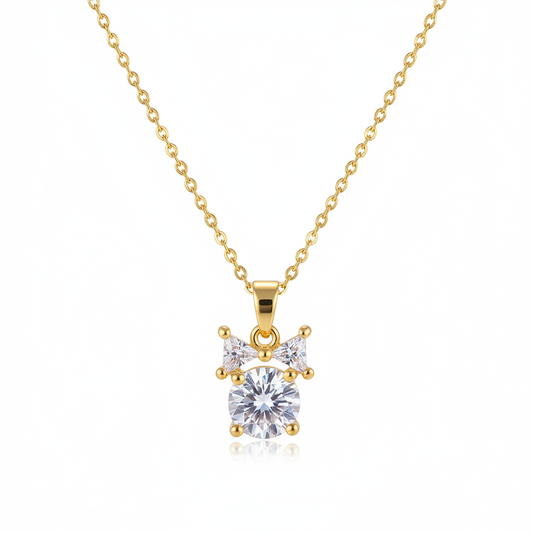 Clear Crystal & 18K Gold-Plated Bow Pendant Necklace