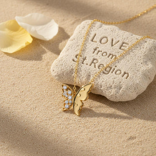 Clear Cubic Zirconia & 18K Gold-Plated Butterfly Pendant Necklace