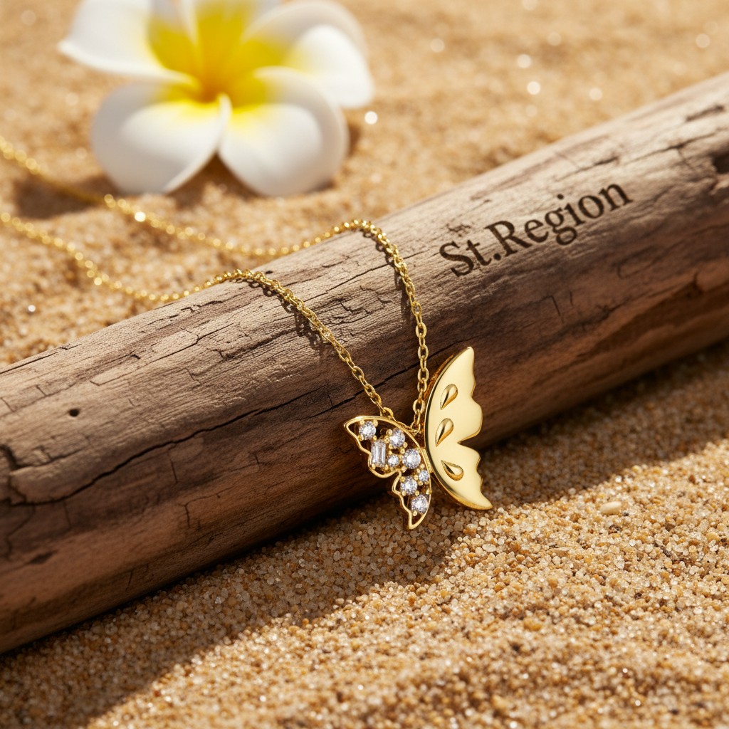 Clear Cubic Zirconia & 18K Gold-Plated Butterfly Pendant Necklace - Street Region