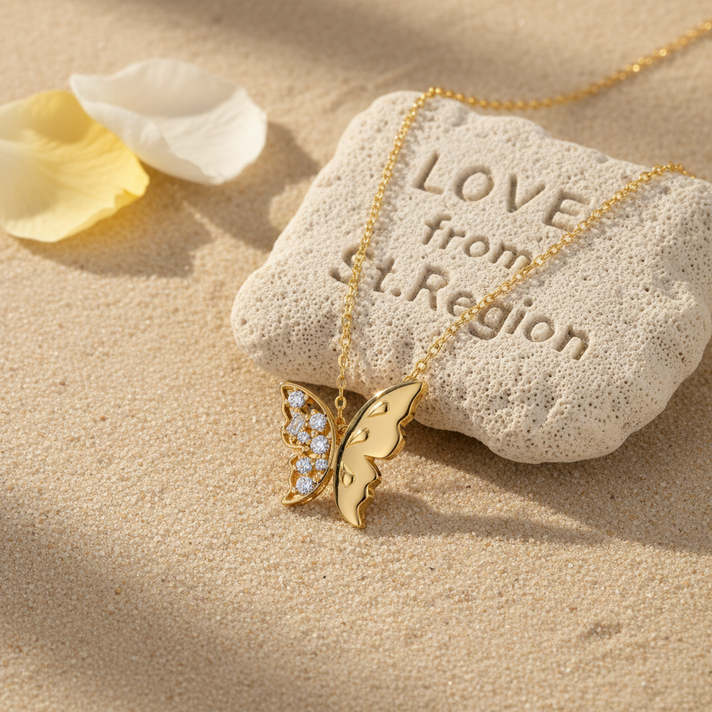 Clear Cubic Zirconia & 18K Gold-Plated Butterfly Pendant Necklace - Street Region