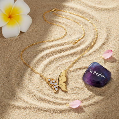 Clear Cubic Zirconia & 18K Gold-Plated Butterfly Pendant Necklace - Street Region