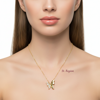 Clear Cubic Zirconia & 18K Gold-Plated Butterfly Pendant Necklace - Street Region