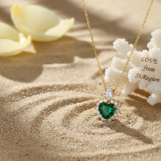 Green Crystal & Cubic Zirconia Heart Pendant Necklace