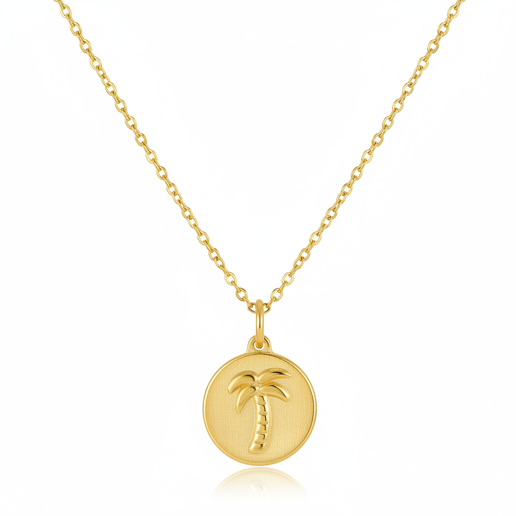 18K Gold-Plated Palm Tree Round Pendant Necklace - Street Region