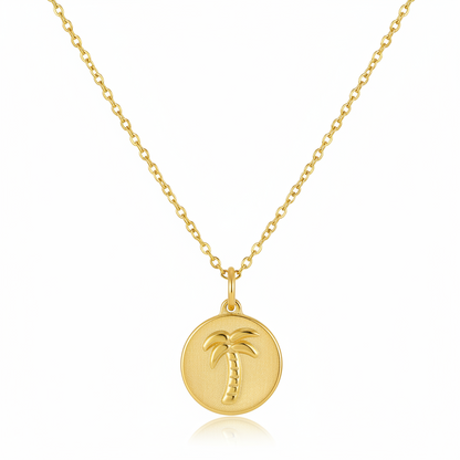 18K Gold-Plated Palm Tree Round Pendant Necklace - Street Region