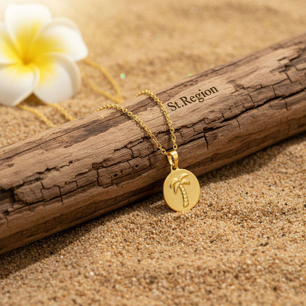 18K Gold-Plated Palm Tree Round Pendant Necklace - Street Region