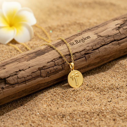 18K Gold-Plated Palm Tree Round Pendant Necklace - Street Region