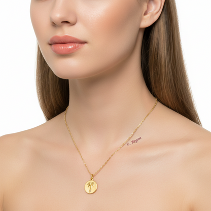 18K Gold-Plated Palm Tree Round Pendant Necklace - Street Region