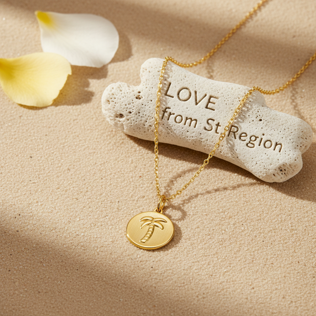 18K Gold-Plated Palm Tree Round Pendant Necklace - Street Region
