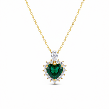 Green Crystal & Cubic Zirconia Heart Pendant Necklace - Street Region