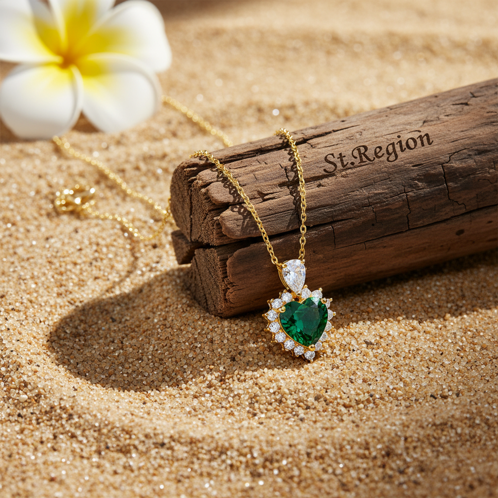 Green Crystal & Cubic Zirconia Heart Pendant Necklace - Street Region