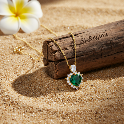 Green Crystal & Cubic Zirconia Heart Pendant Necklace - Street Region