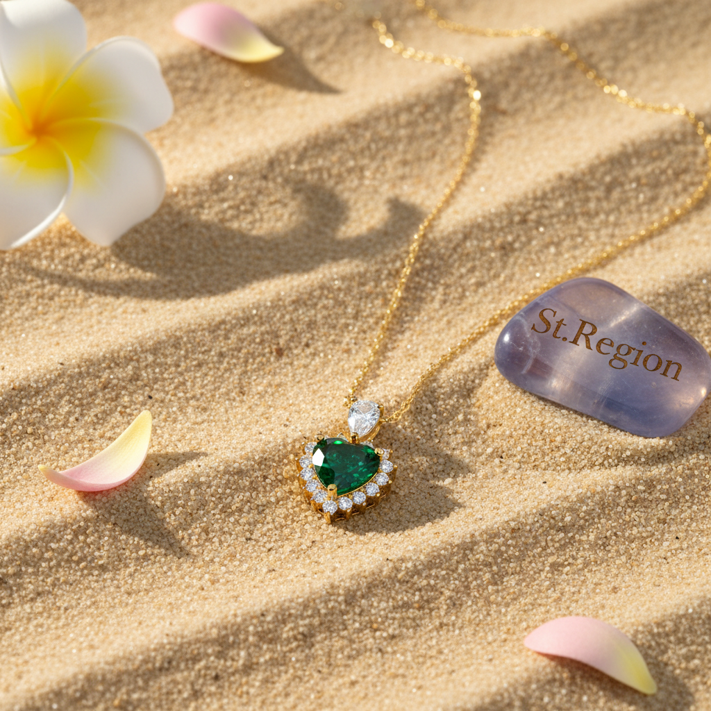 Green Crystal & Cubic Zirconia Heart Pendant Necklace - Street Region