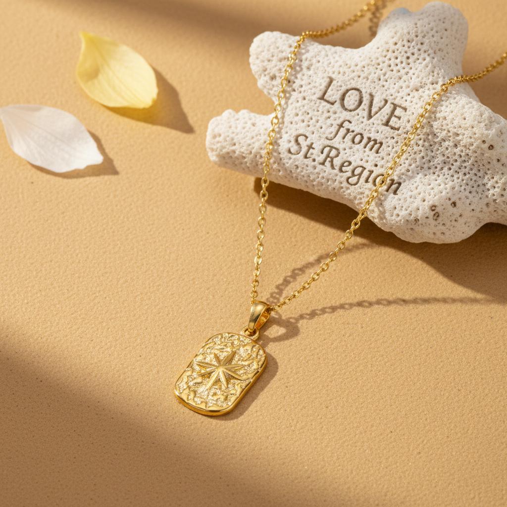18K Gold-Plated Star Card Pendant Necklace, gold pendant necklace for women, dainty minimalist design, front view