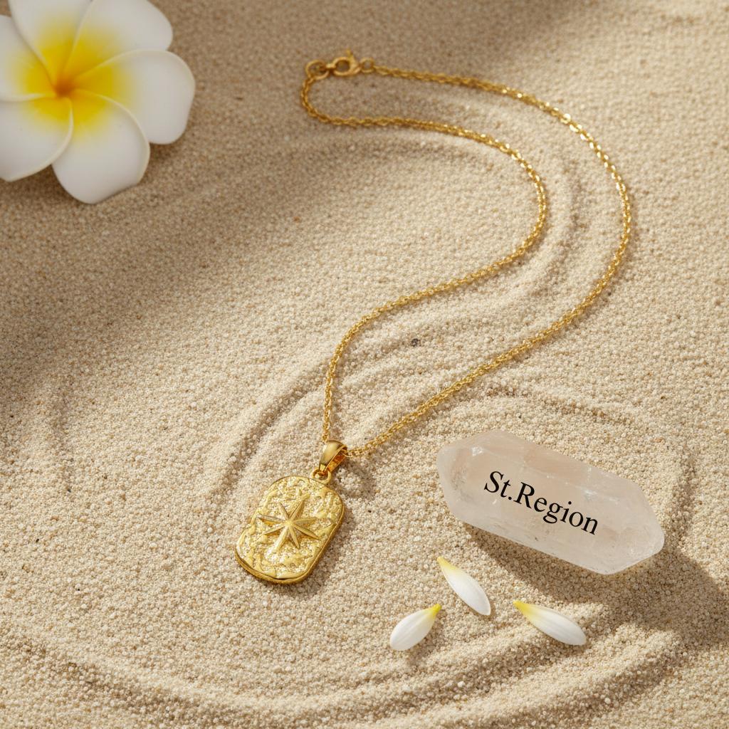 18K Gold-Plated Star Card Pendant Necklace, gold pendant necklace for women, dainty minimalist design, lifestyle look