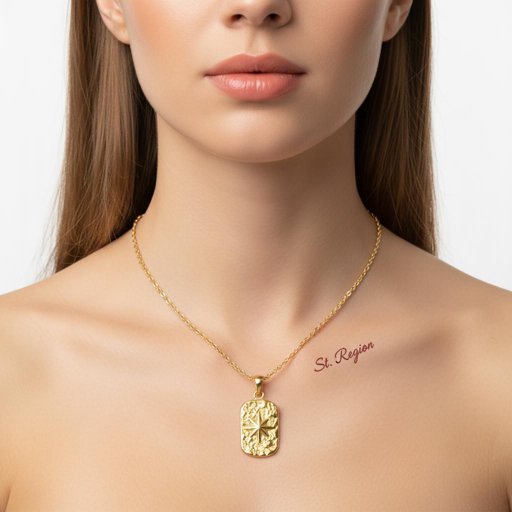 18K Gold-Plated Star Card Pendant Necklace, gold pendant necklace for women, dainty minimalist design, styled look
