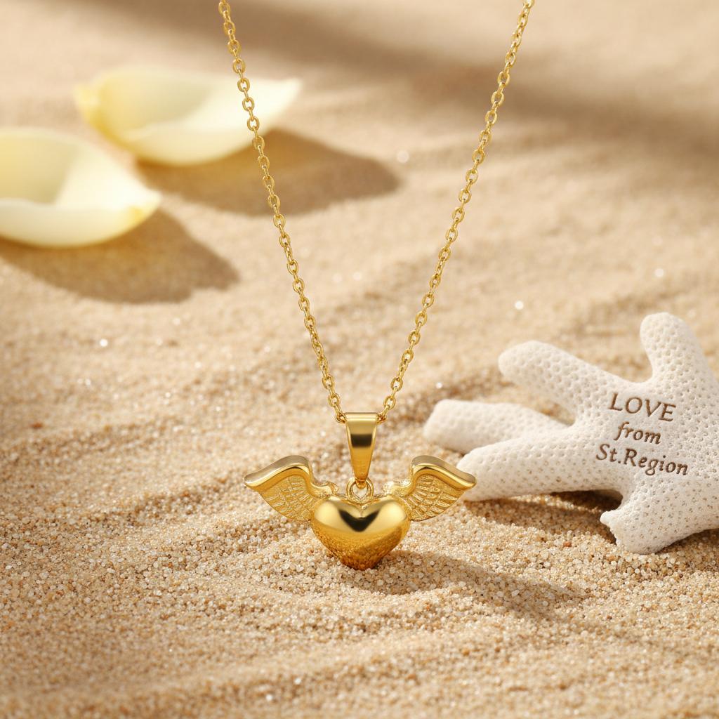 18K Gold-Plated Heart & Wings Pendant Necklace