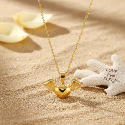 18K Gold-Plated Heart & Wings Pendant Necklace