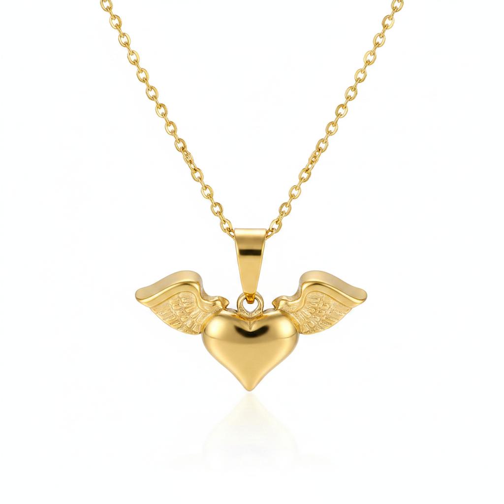 18K Gold-Plated Heart & Wings Pendant Necklace