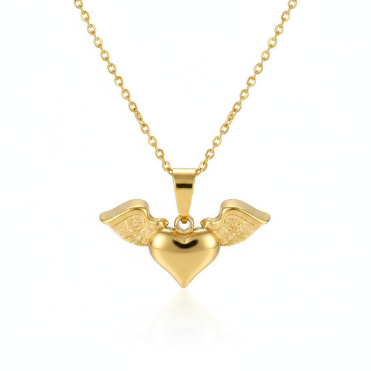 18K Gold-Plated Heart & Wings Pendant Necklace