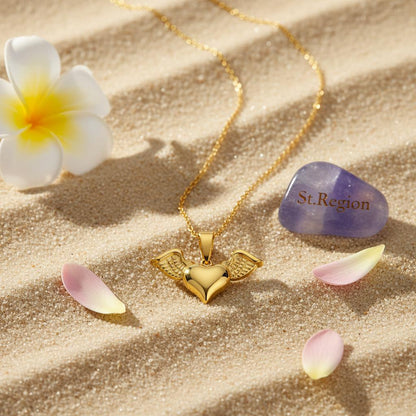 18K Gold-Plated Heart & Wings Pendant Necklace