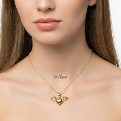 18K Gold-Plated Heart & Wings Pendant Necklace
