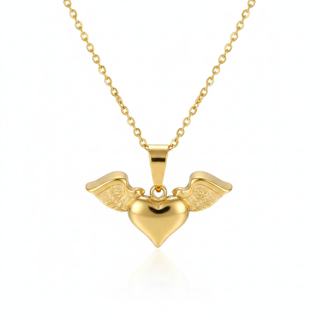 18K Gold-Plated Heart & Wings Pendant Necklace - Street Region