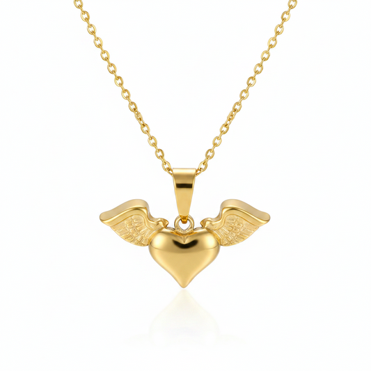 18K Gold-Plated Heart & Wings Pendant Necklace - Street Region