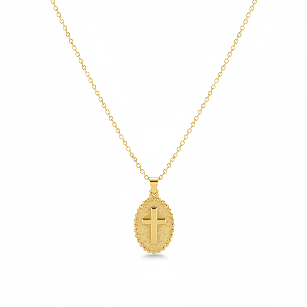 18K Gold-Plated Oval Cross Pendant Necklace - Street Region