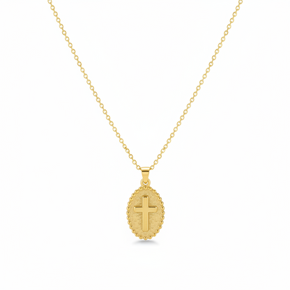18K Gold-Plated Oval Cross Pendant Necklace - Street Region