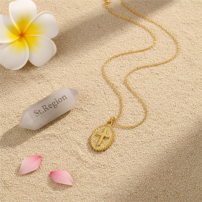 18K Gold-Plated Oval Cross Pendant Necklace - Street Region