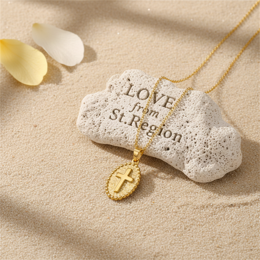 18K Gold-Plated Oval Cross Pendant Necklace - Street Region