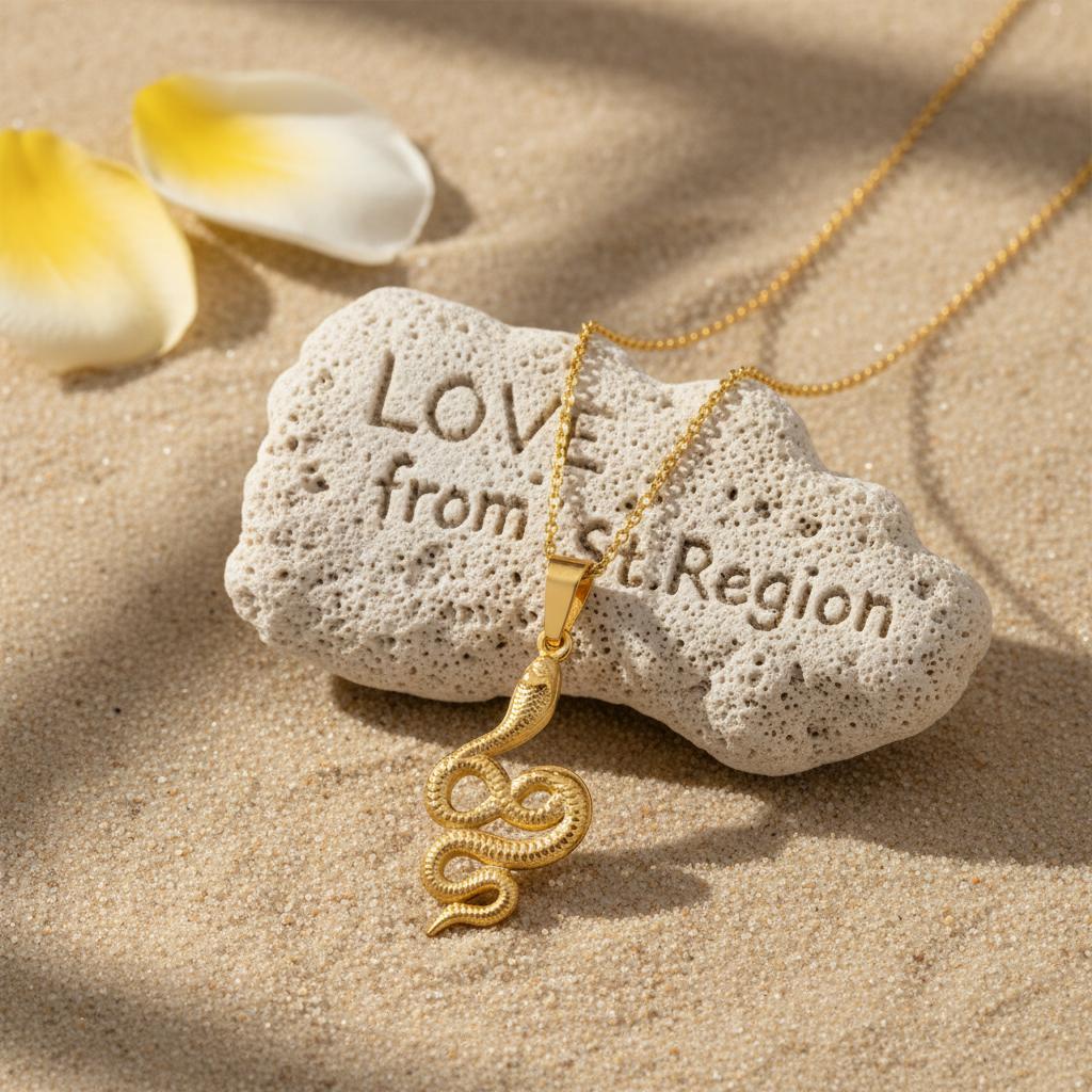 18K Gold-Plated Snake Pendant Necklace, gold pendant necklace for women, dainty minimalist design, front view
