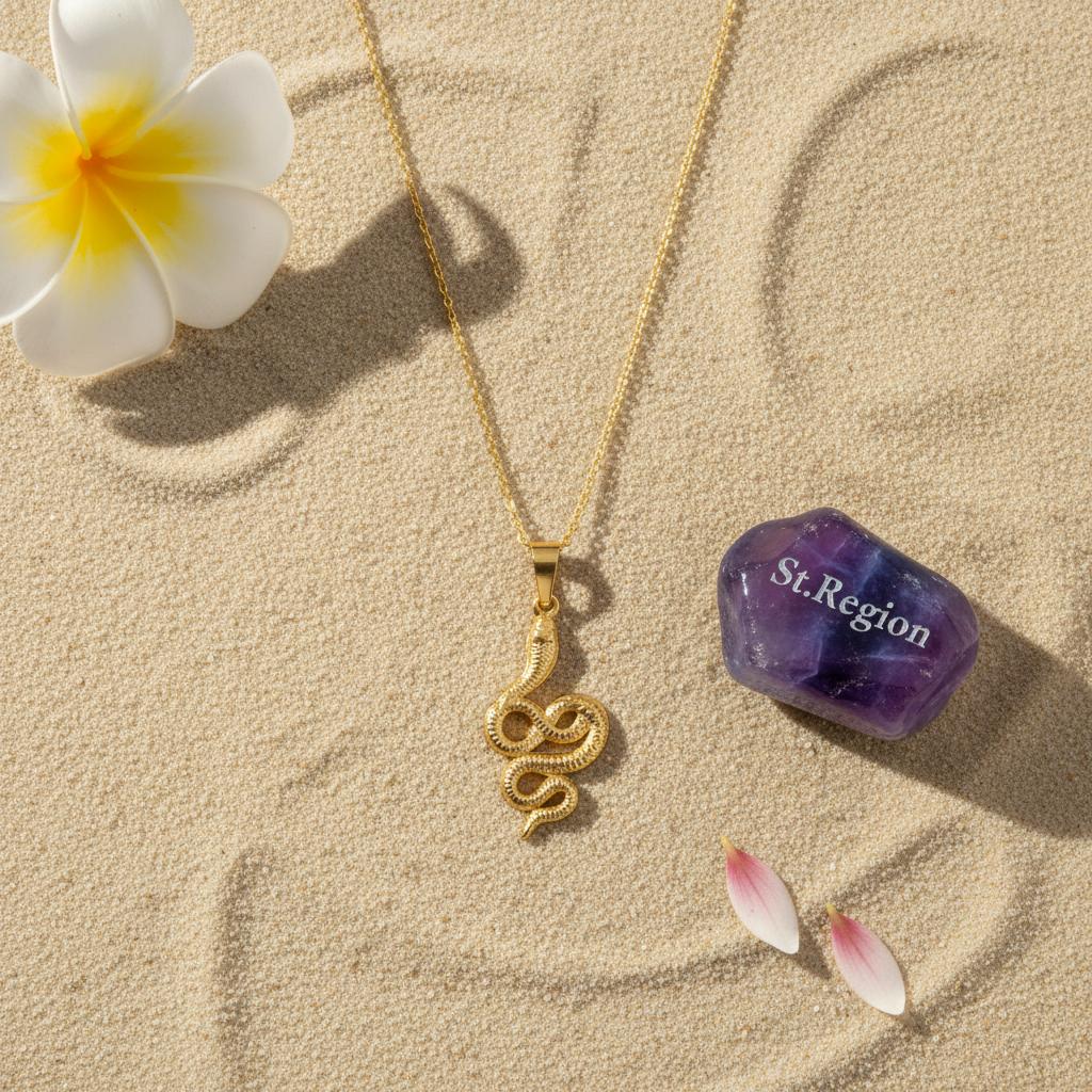 18K Gold-Plated Snake Pendant Necklace, gold pendant necklace for women, dainty minimalist design, lifestyle look