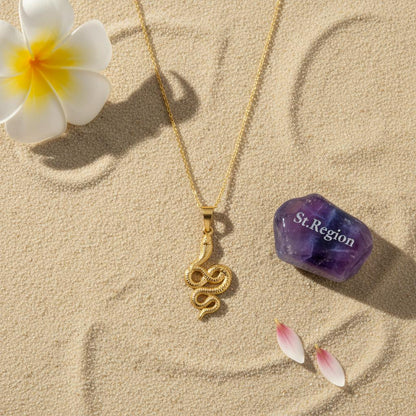 18K Gold-Plated Snake Pendant Necklace, gold pendant necklace for women, dainty minimalist design, lifestyle look