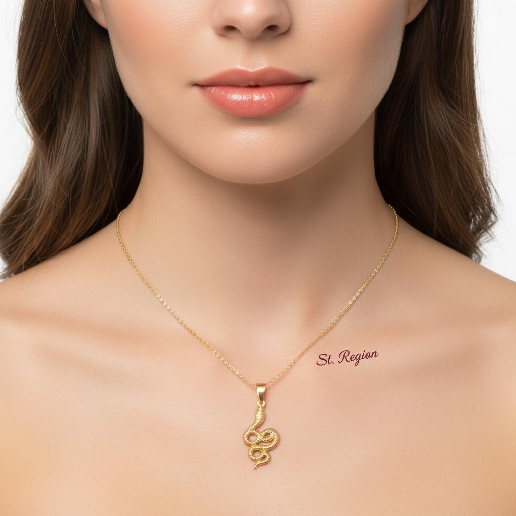 18K Gold-Plated Snake Pendant Necklace, gold pendant necklace for women, dainty minimalist design, styled look