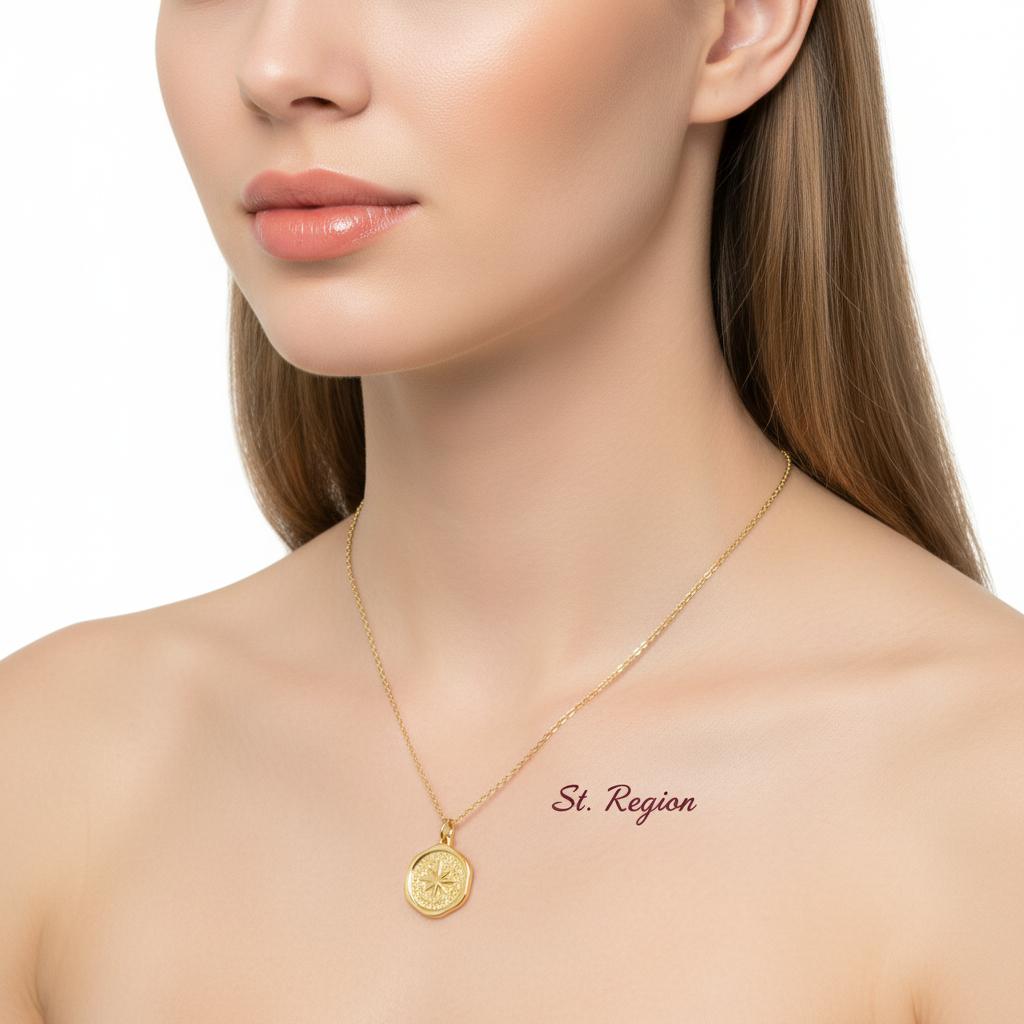 18K Gold-Plated Star Coin Pendant Necklace, gold pendant necklace for women, elegant gift for her, styled look