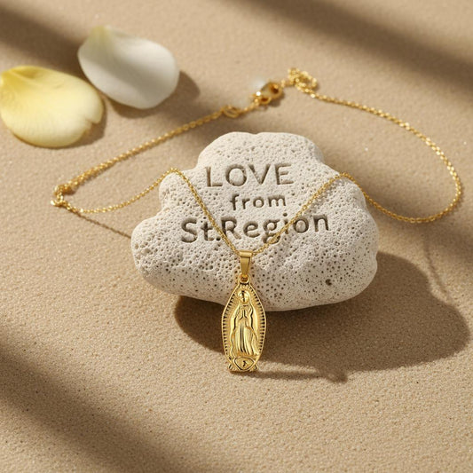 18K Gold-Plated Mary Pendant Necklace, gold pendant necklace for women, everyday style, front view